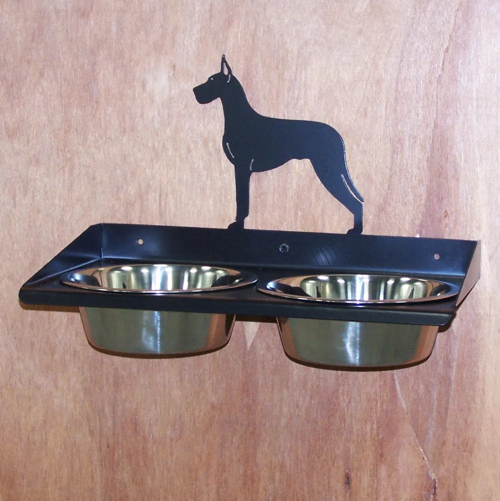 Great Dane Dog Feeder Metal Art Elevated Raised Wall Mount  Adjustable Height
