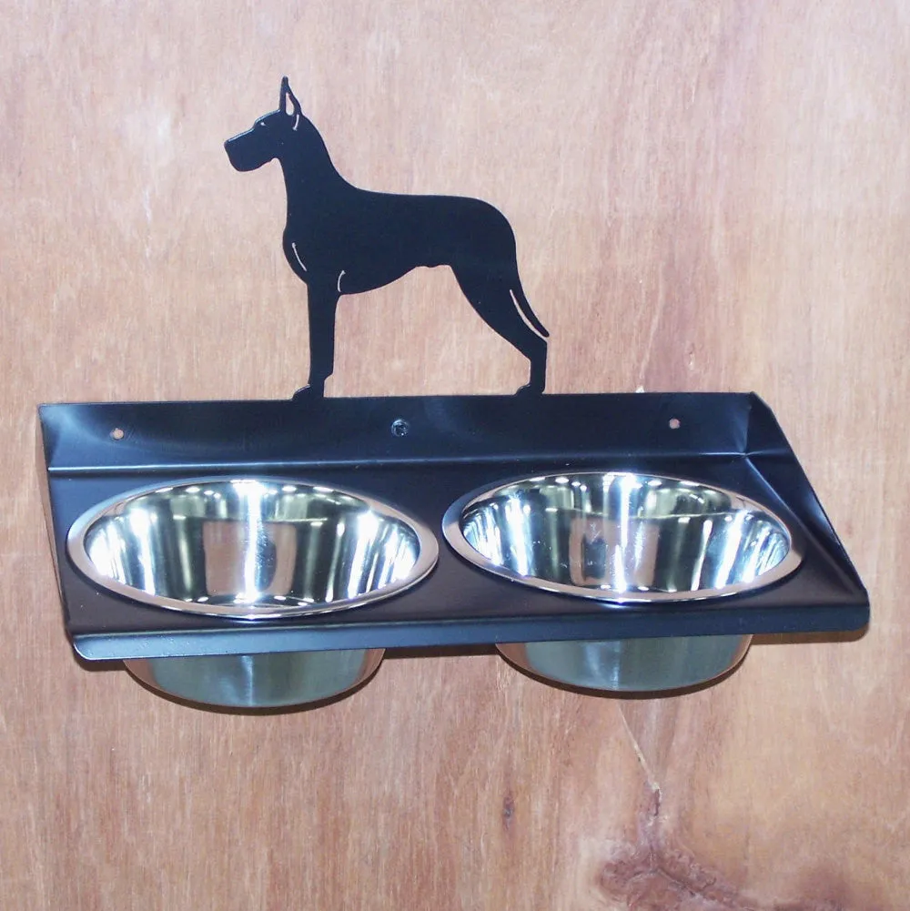 Great Dane Dog Feeder Metal Art Elevated Raised Wall Mount  Adjustable Height