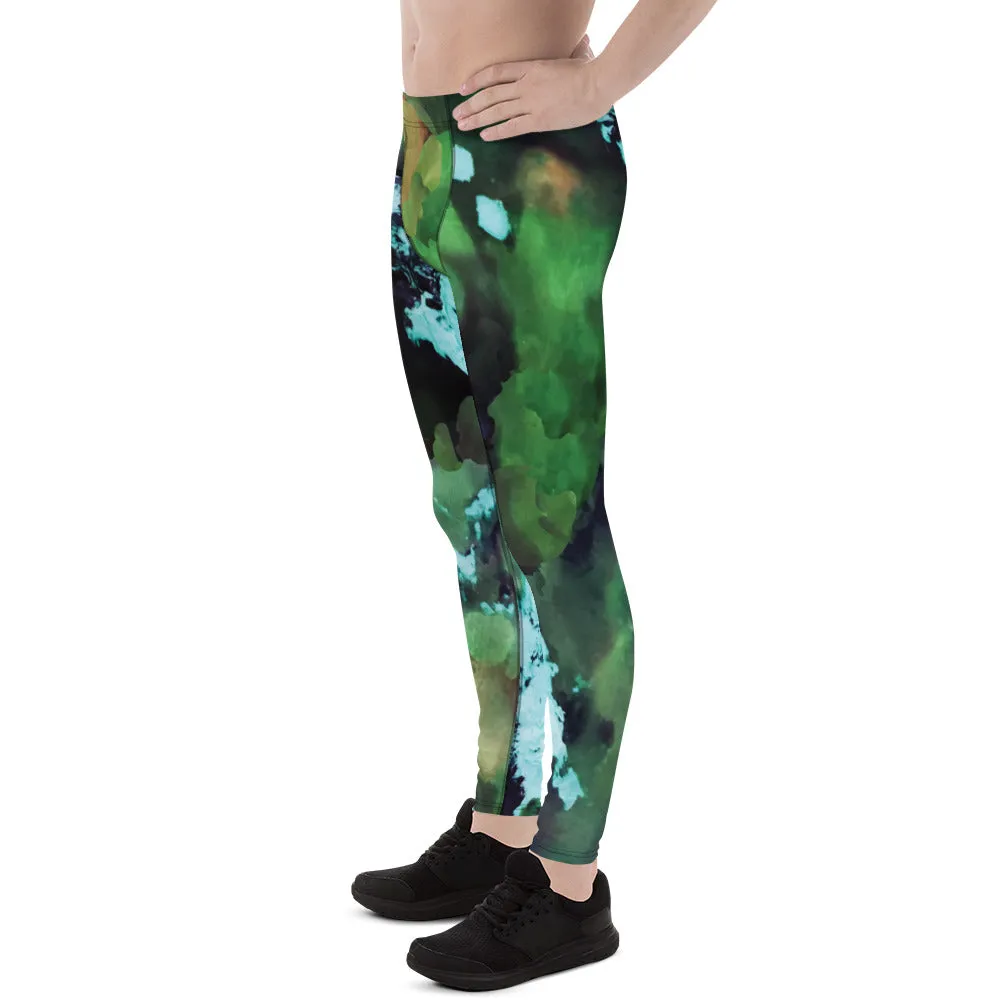 Green Abstract Print Men's Leggings, Green Abstract Printed Sexy Meggings - Made in USA/EU/MX