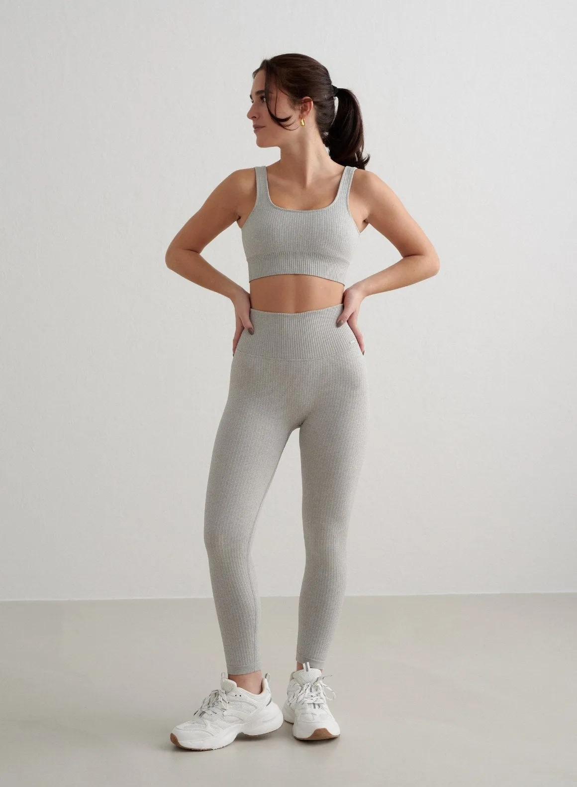 Grey Melange Ribbed Seamless Petite Tights