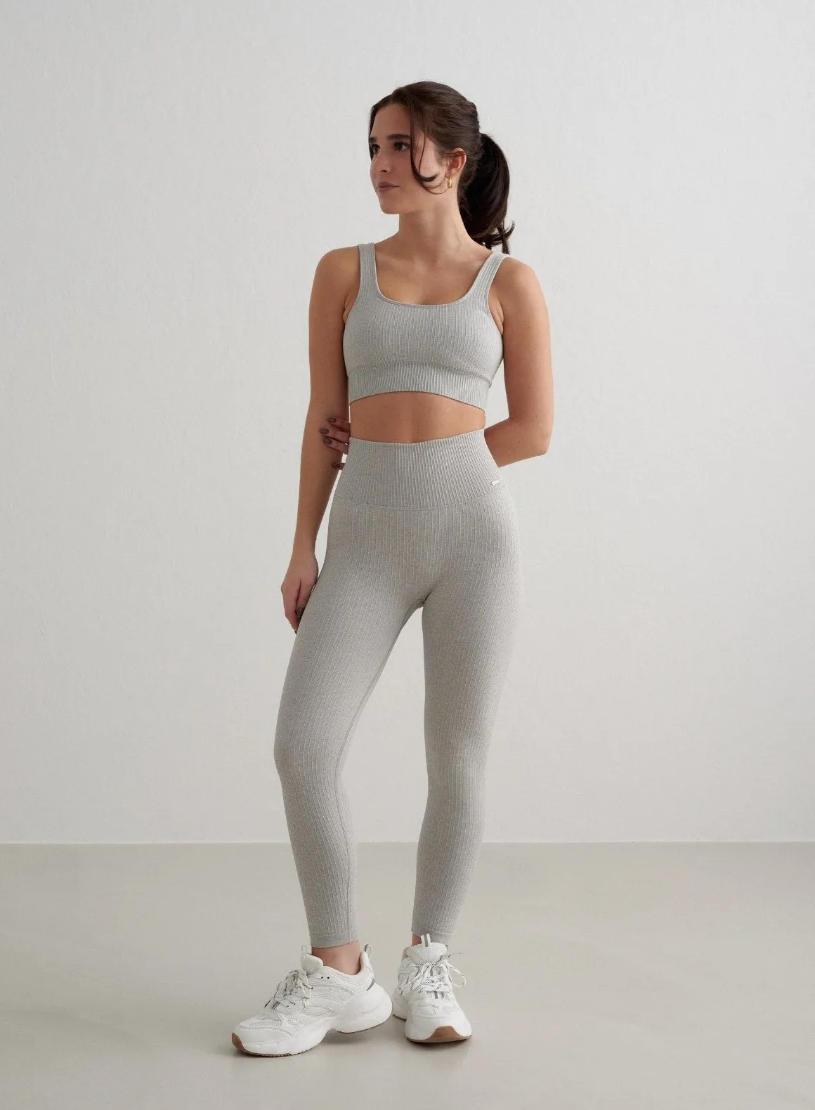 Grey Melange Ribbed Seamless Petite Tights