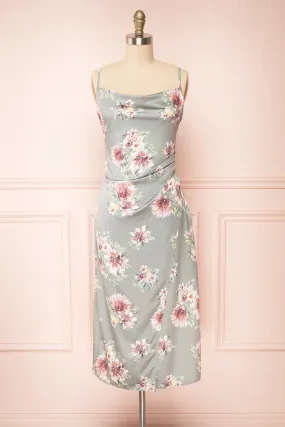 Gwenny | Cowl Neck Floral Midi Dress