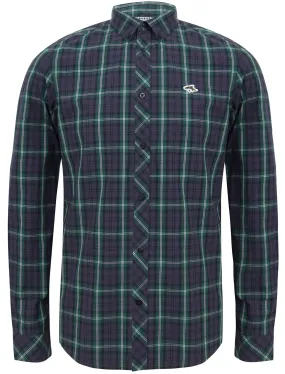 Halton Checked Cotton Long Sleeve Shirt In June Bug Green - Le Shark
