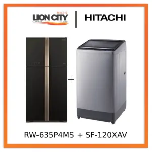 Hitachi RW-635P4MS Inverter Big French 4-Door Refrigerator   Hitachi SF-120XAV 12kg Top Load with Glass Top Washing Machine
