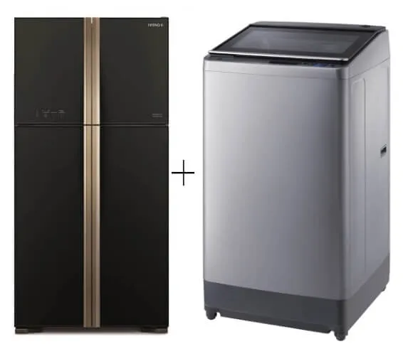 Hitachi RW-635P4MS Inverter Big French 4-Door Refrigerator   Hitachi SF-140XAV 14Kg Top Loading with Glass Top Dynamic-Stream Wash