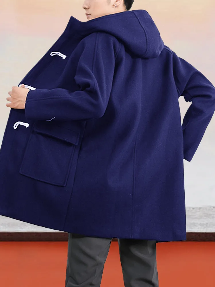 Hooded Horn Button Tweed Coat