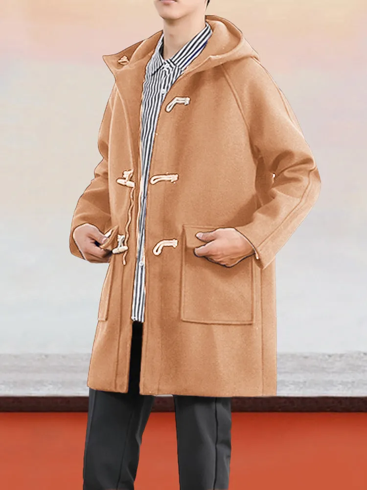 Hooded Horn Button Tweed Coat