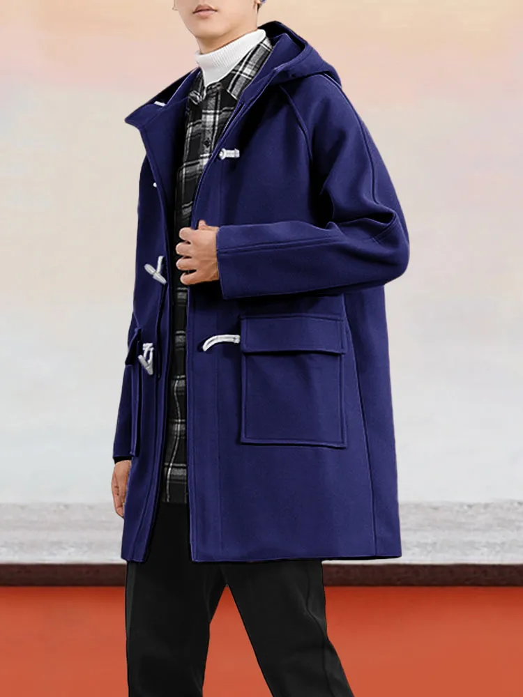 Hooded Horn Button Tweed Coat