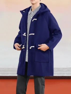 Hooded Horn Button Tweed Coat