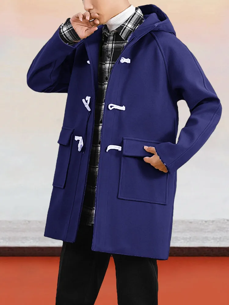 Hooded Horn Button Tweed Coat