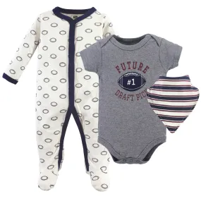 Hudson Baby Cotton Sleep and Play, Bodysuit and Bandana Bib Set, Football