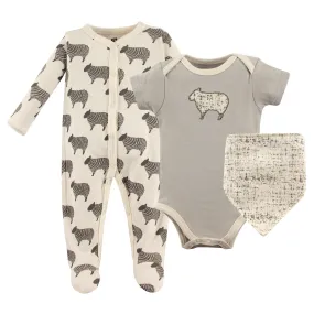 Hudson Baby Cotton Sleep and Play, Bodysuit and Bandana Bib Set, Sheep
