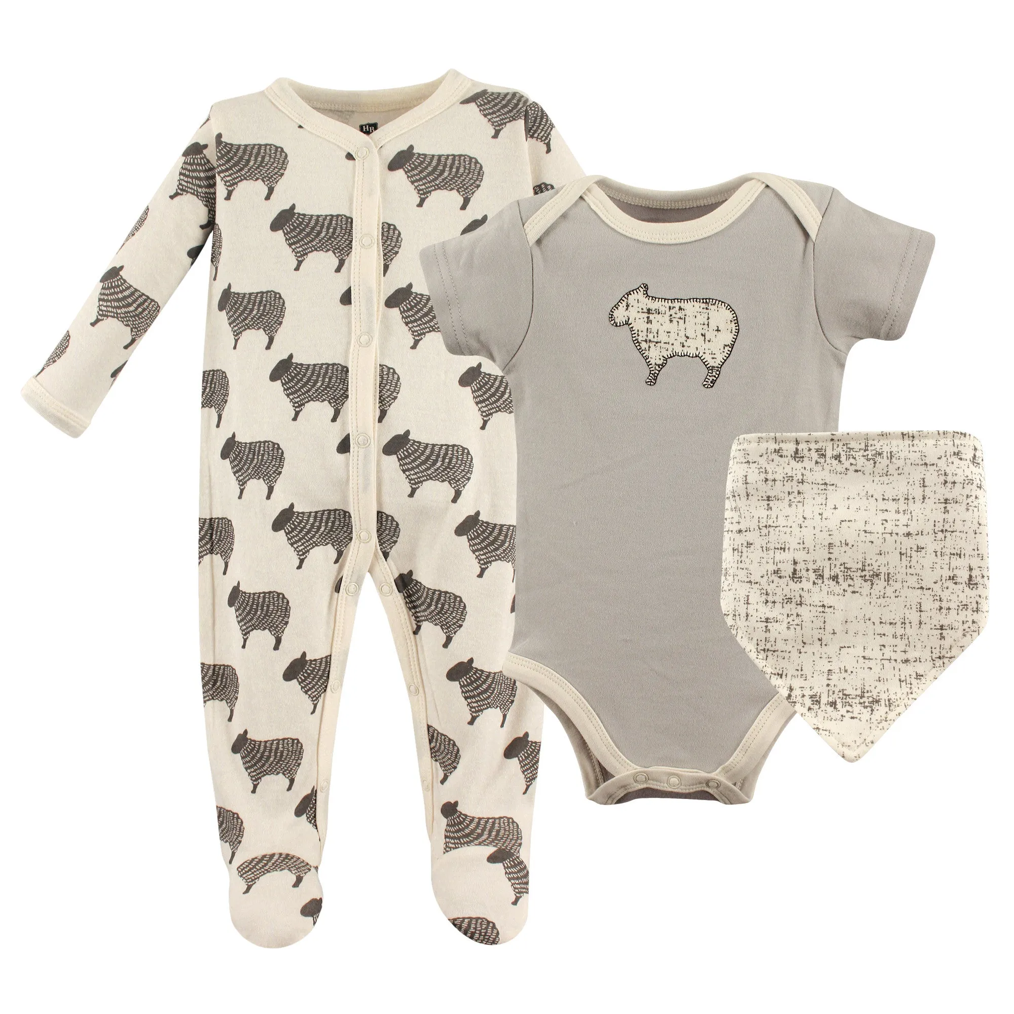 Hudson Baby Cotton Sleep and Play, Bodysuit and Bandana Bib Set, Sheep