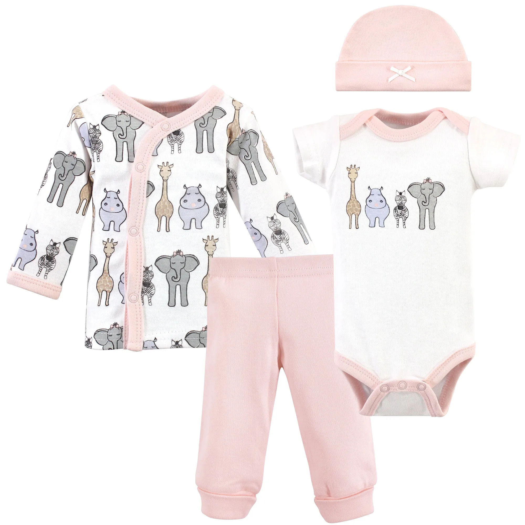 Hudson Baby Preemie Layette Set 4-Piece, Pink Safari