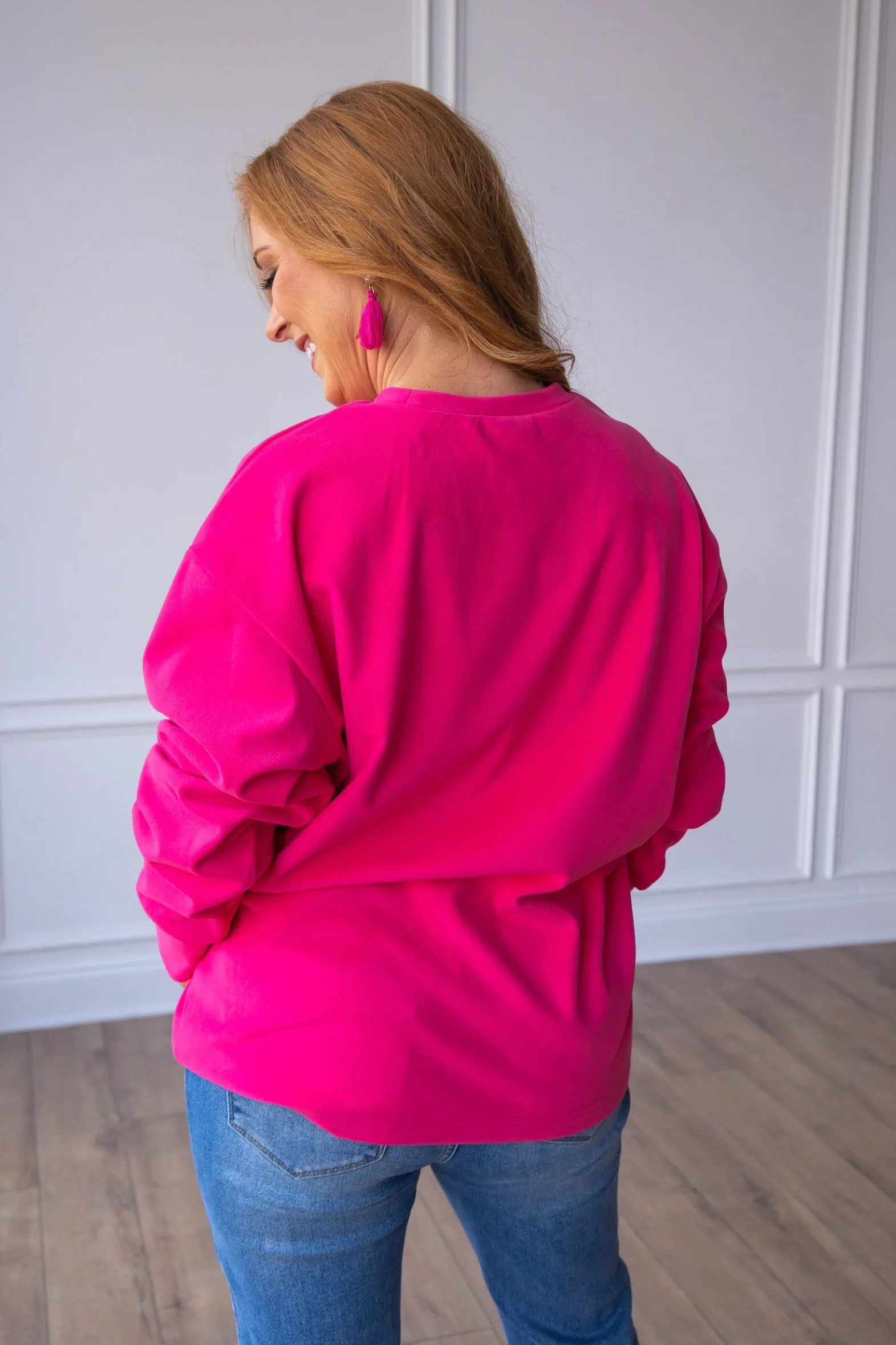 In October We Think Pink on Hot Pink Microfleece Crewneck