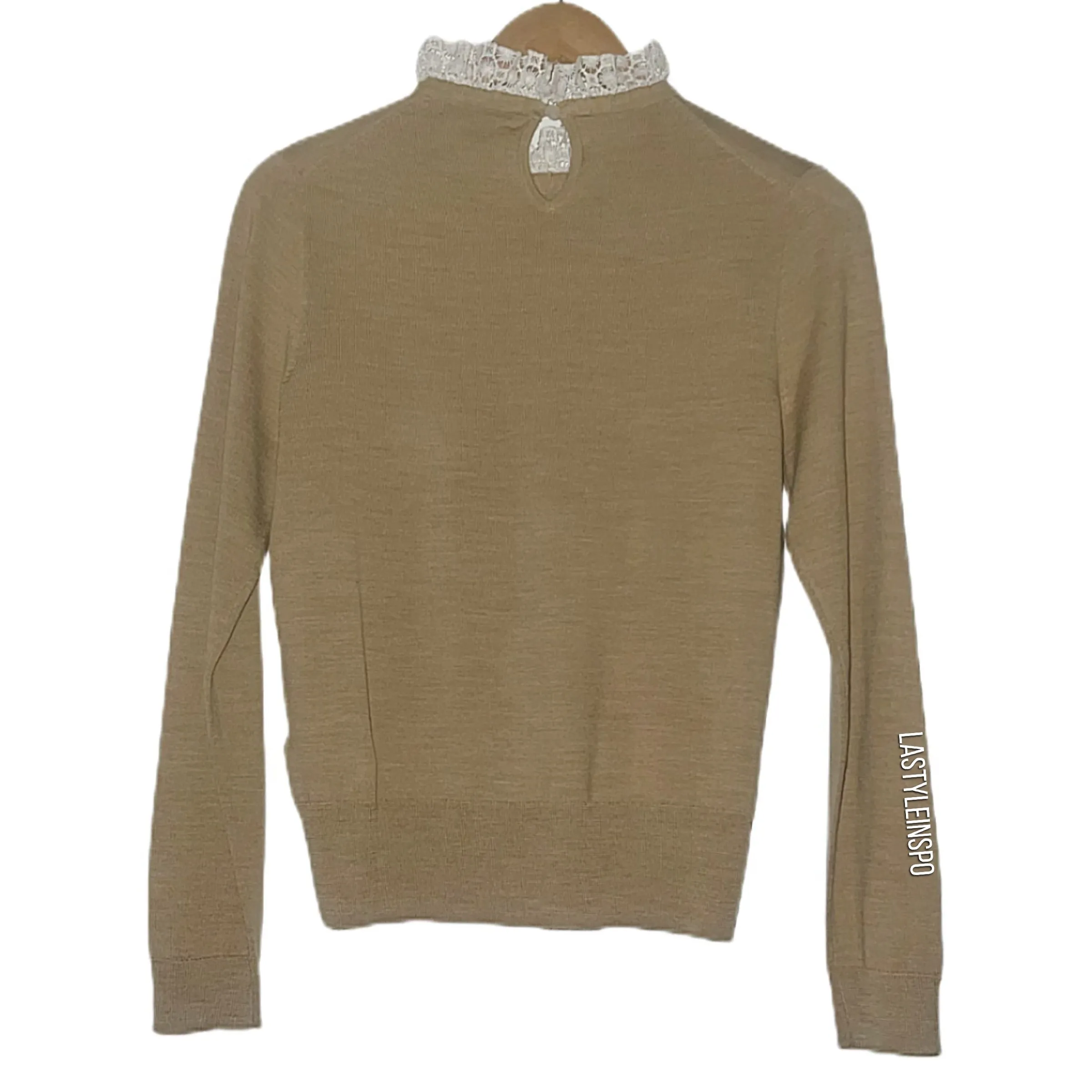 J Crew Tan Sweater Lace Wool 100% Long Sleeved Size Small