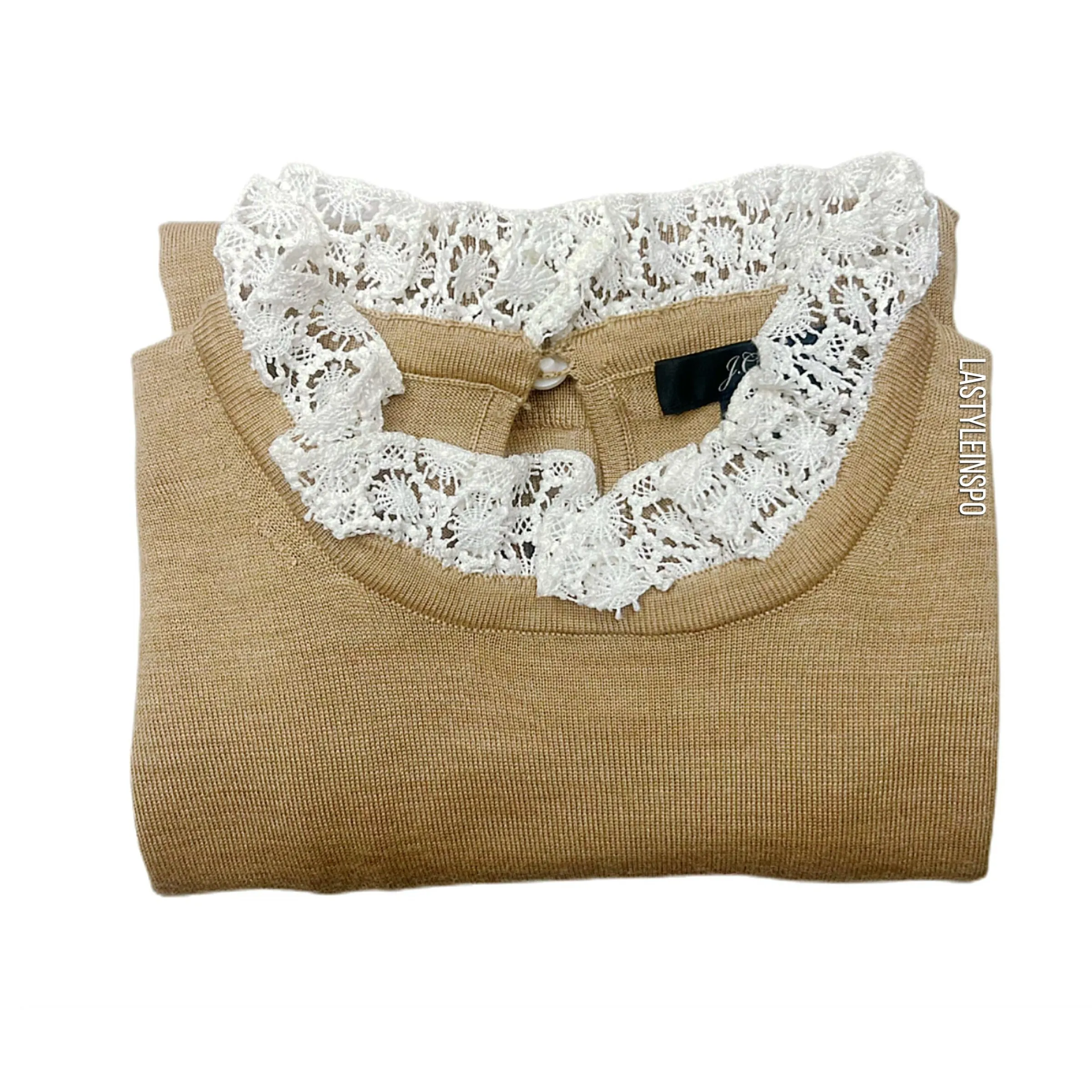 J Crew Tan Sweater Lace Wool 100% Long Sleeved Size Small