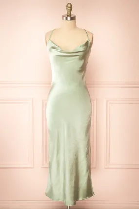 Jessie Sage | Cowl Neck Satin Slip Dress w/ Open Back