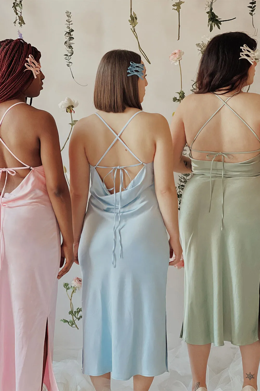 Jessie Sage | Cowl Neck Satin Slip Dress w/ Open Back