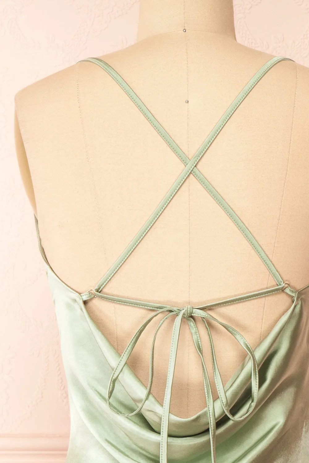 Jessie Sage | Cowl Neck Satin Slip Dress w/ Open Back