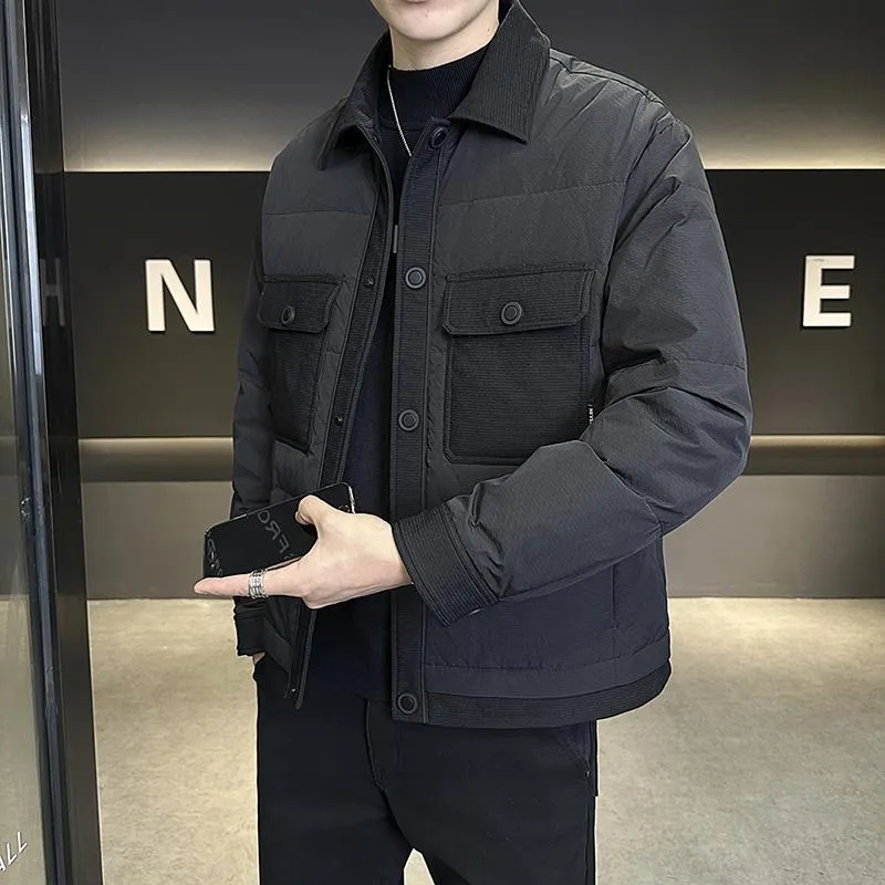 Jinquedai black men fashion Jacket Shopkeeper Style Lightweight down Jacket Men's Coat Non-Ironing