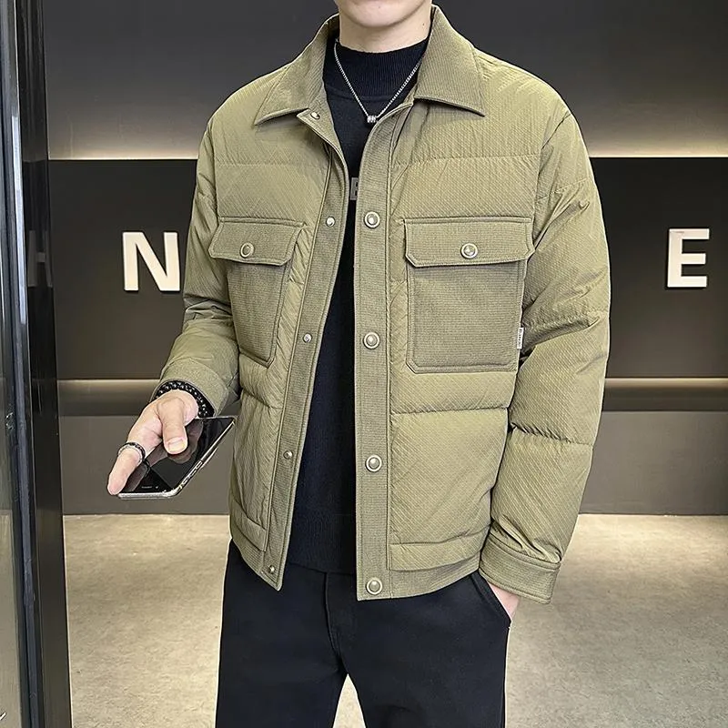 Jinquedai black men fashion Jacket Shopkeeper Style Lightweight down Jacket Men's Coat Non-Ironing