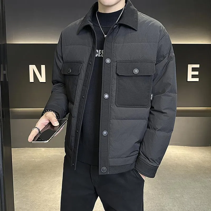 Jinquedai black men fashion Jacket Shopkeeper Style Lightweight down Jacket Men's Coat Non-Ironing
