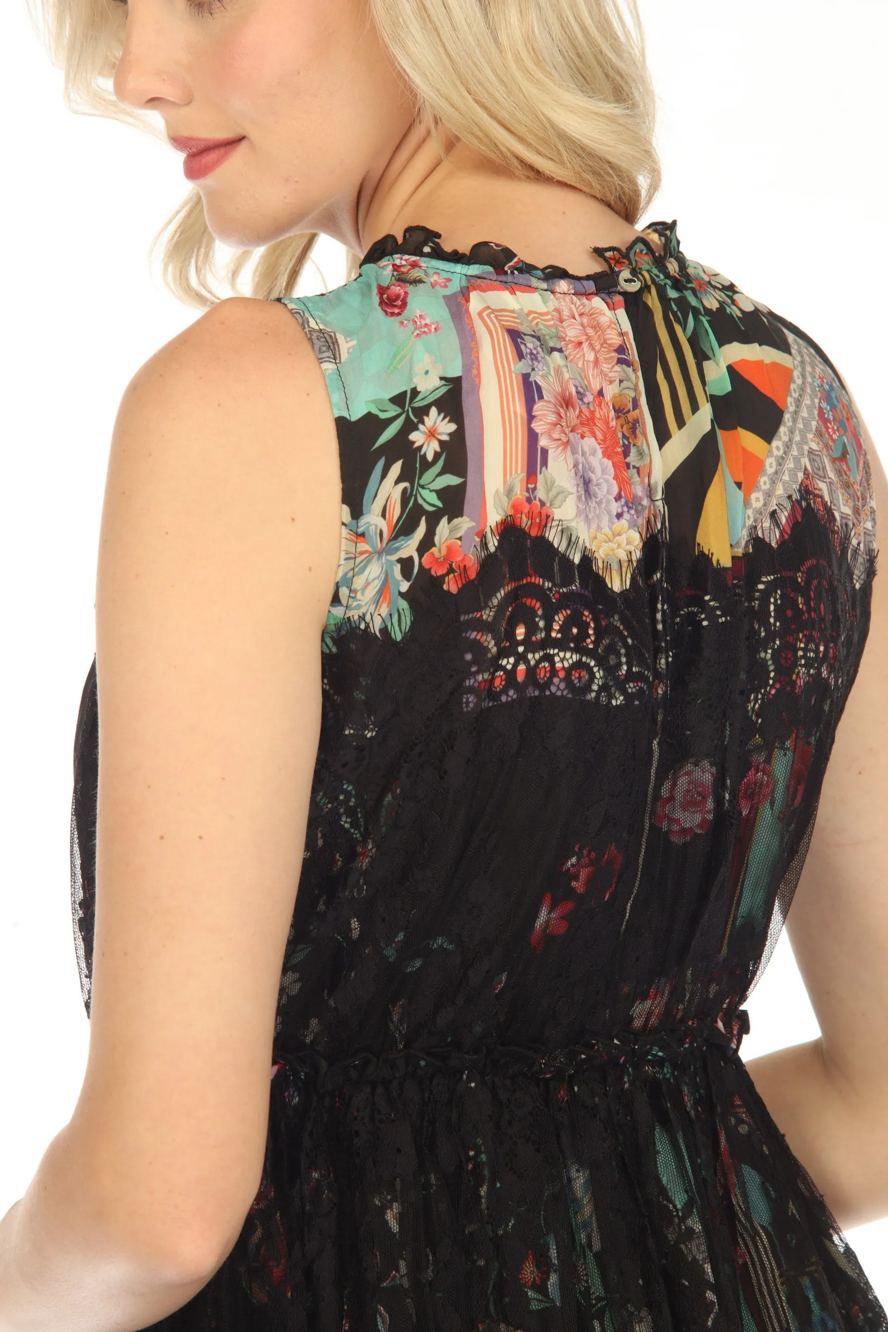 Johnny Was Elderberry Lace Printed A-Line Midi Slip Dress Boho Chic C30423