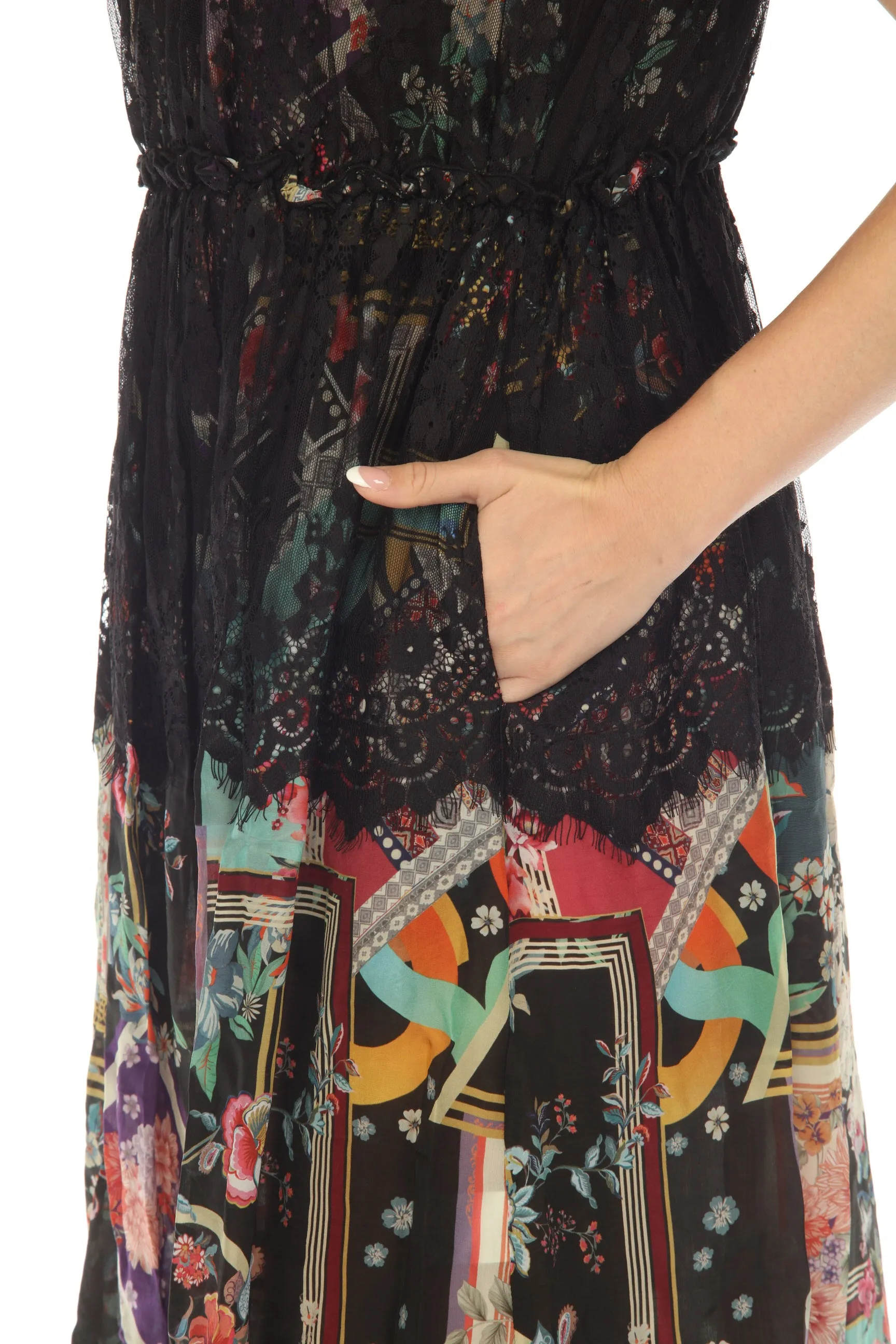 Johnny Was Elderberry Lace Printed A-Line Midi Slip Dress Boho Chic C30423
