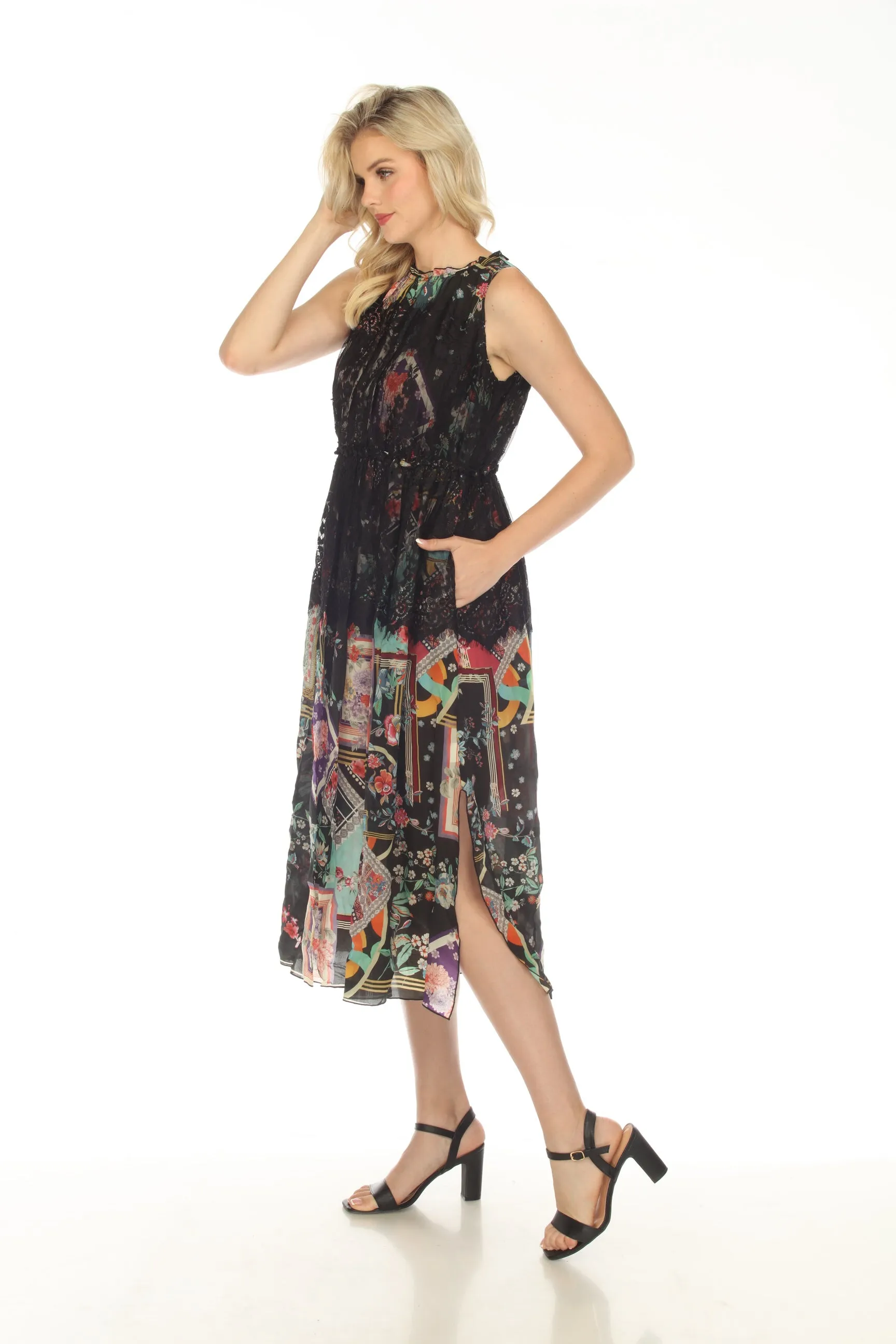 Johnny Was Elderberry Lace Printed A-Line Midi Slip Dress Boho Chic C30423