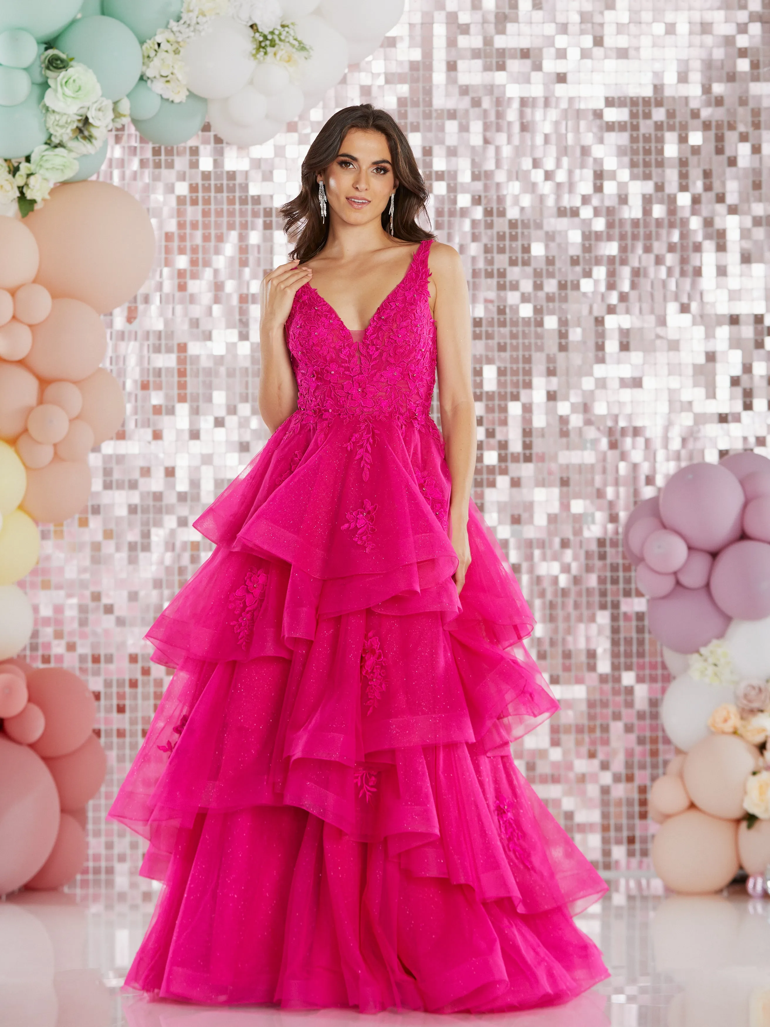 Kass by Tiffany’s tulle layered prom dress ballgown 3 colours fuchsia, lilac, royal