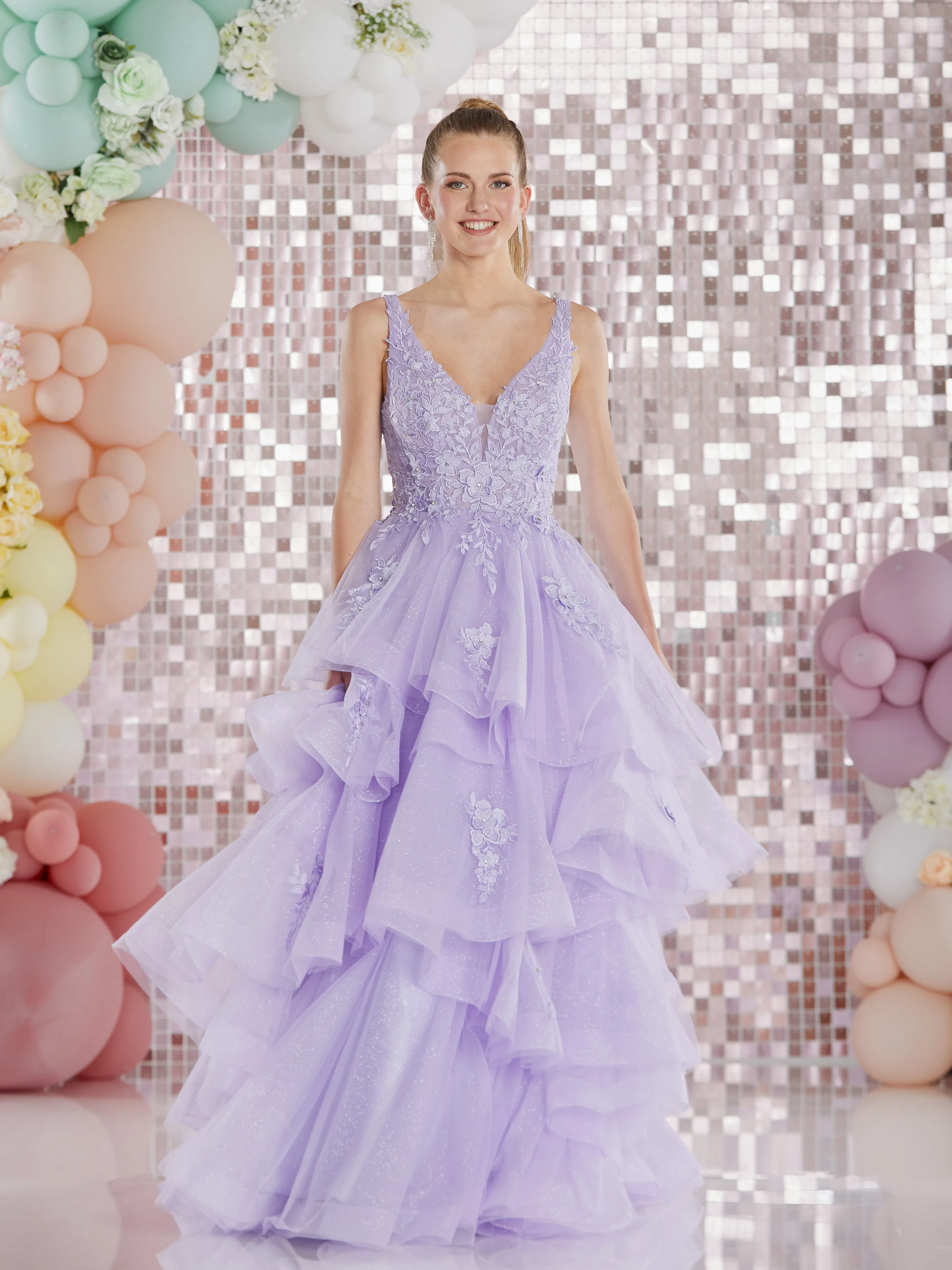 Kass by Tiffany’s tulle layered prom dress ballgown 3 colours fuchsia, lilac, royal