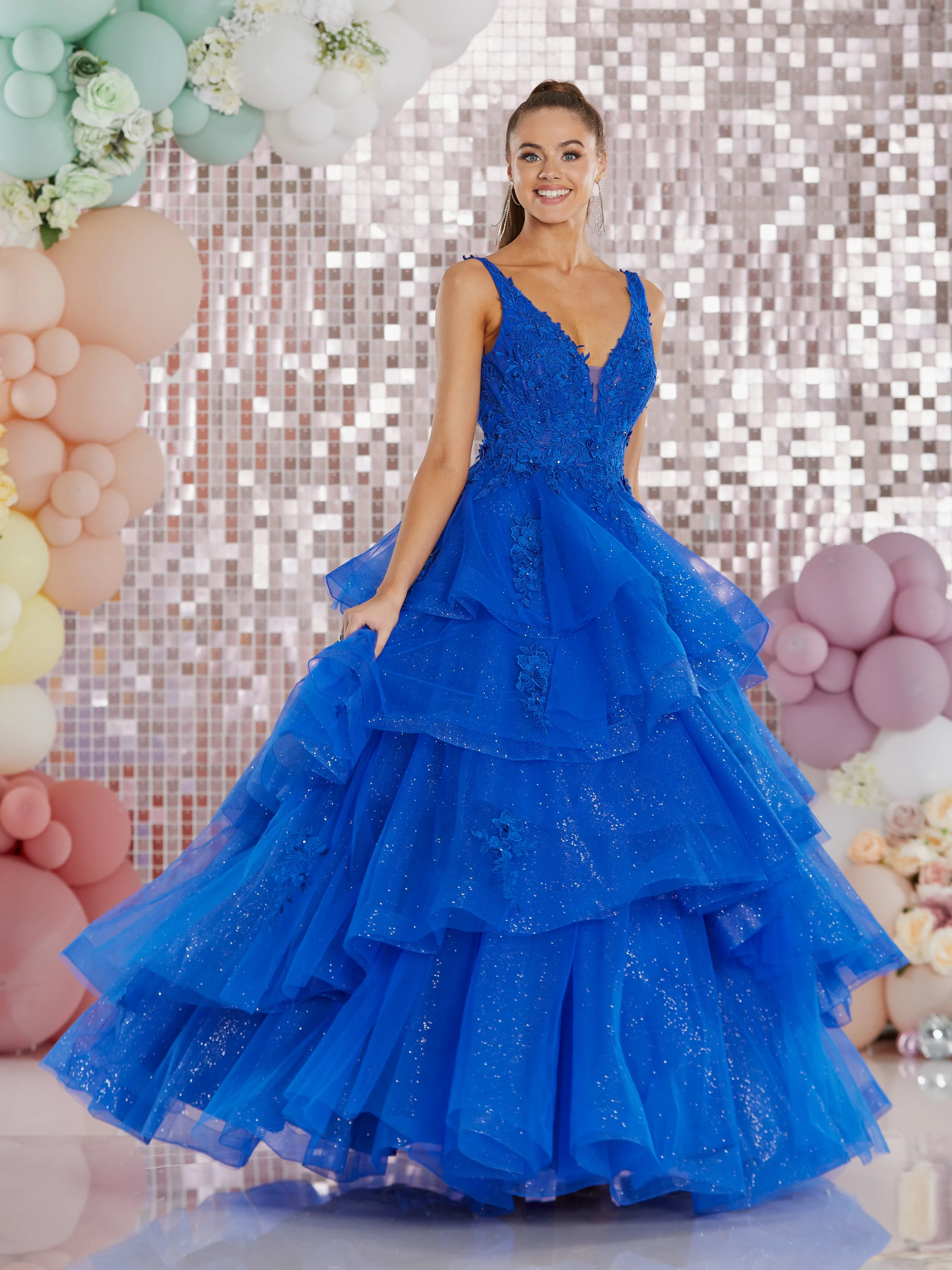 Kass by Tiffany’s tulle layered prom dress ballgown 3 colours fuchsia, lilac, royal