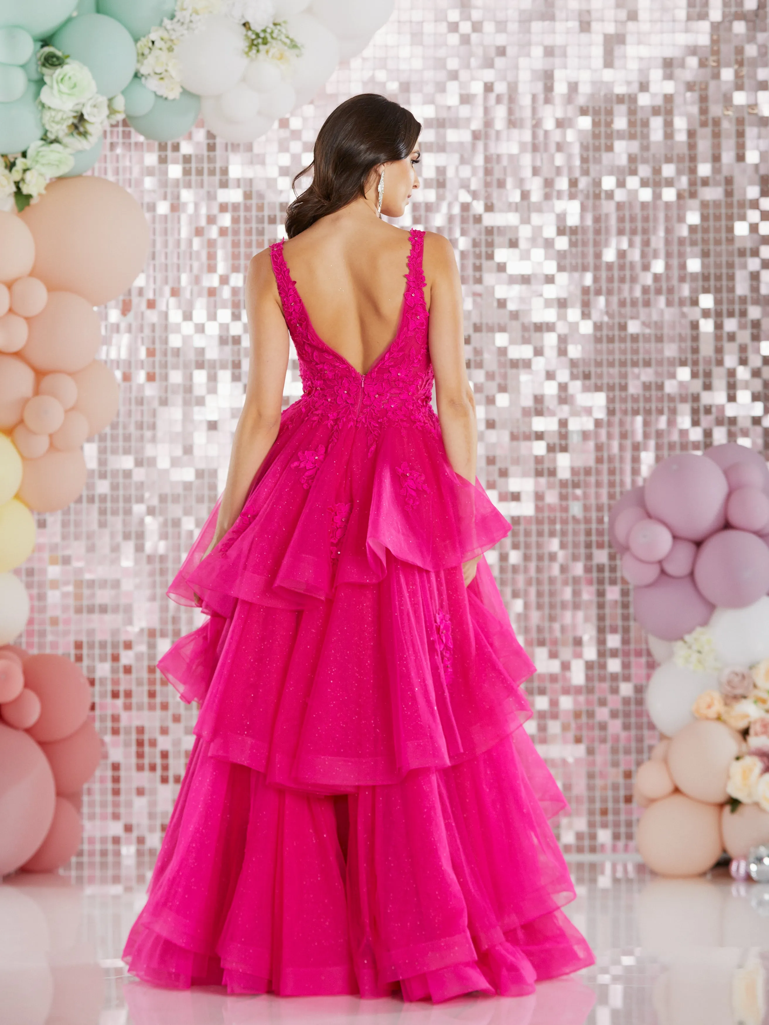 Kass by Tiffany’s tulle layered prom dress ballgown 3 colours fuchsia, lilac, royal