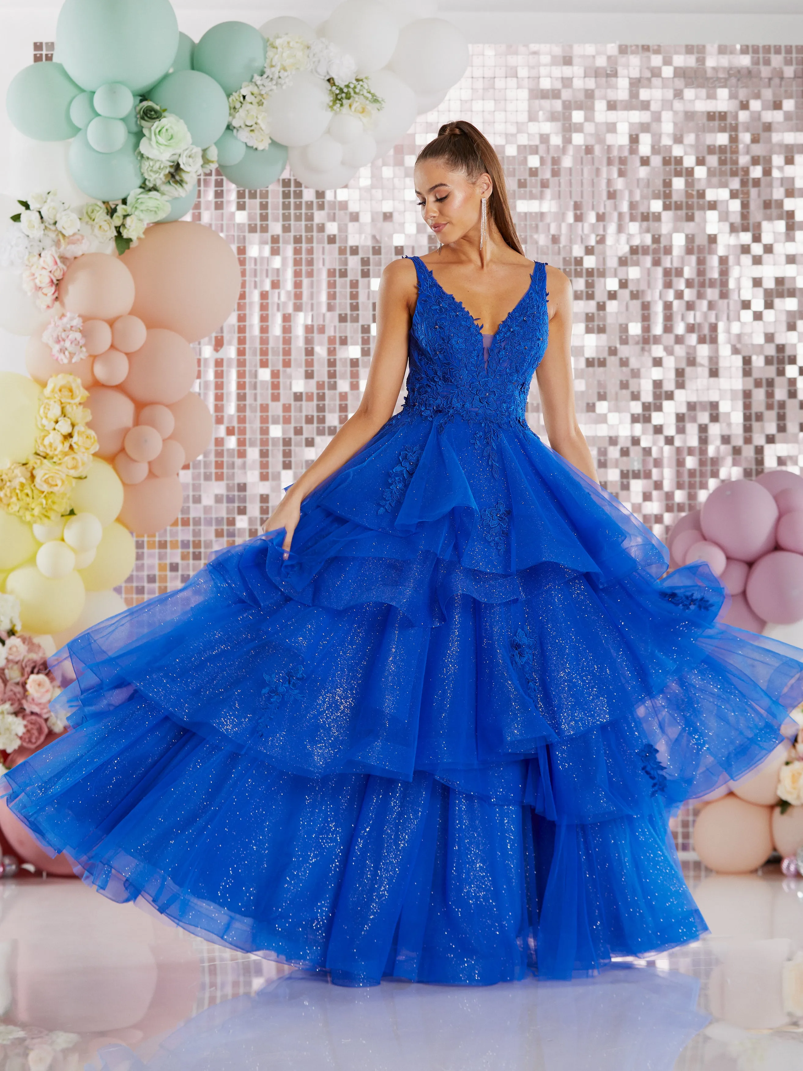 Kass by Tiffany’s tulle layered prom dress ballgown 3 colours fuchsia, lilac, royal