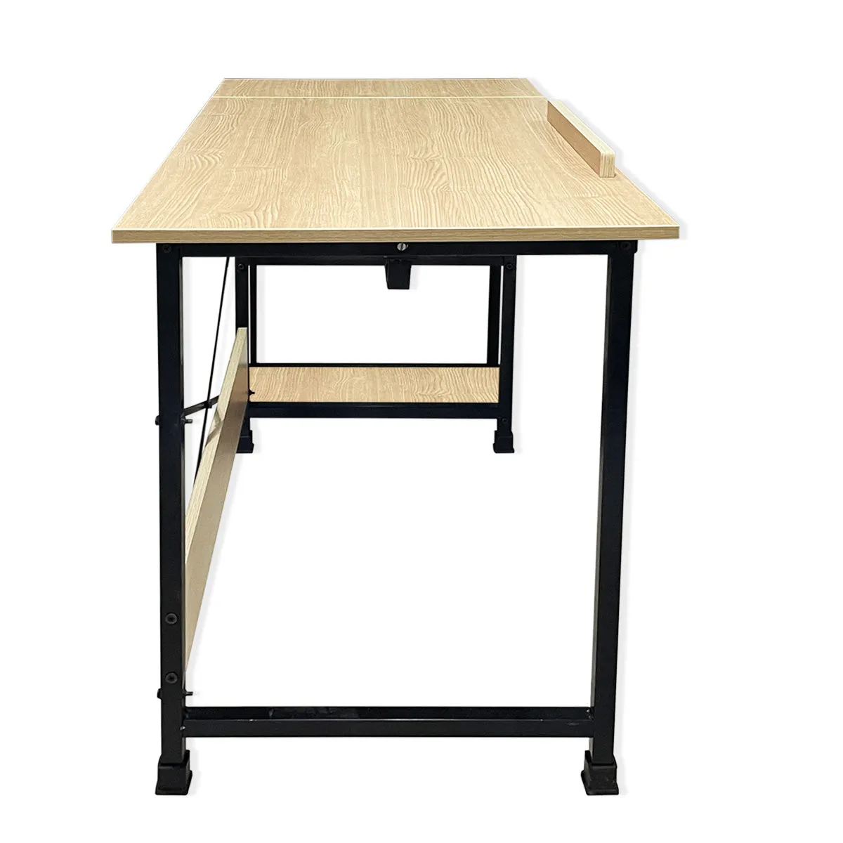 Kawachi Drafting Desk Drawing, Laptop Study Table with 2 Storage Shelf Home Office Computer Workstation Beige