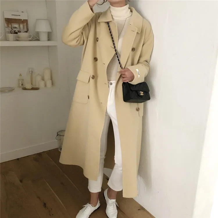 [Korean Style] Gin Wool Blended Double Breasted Long Coat