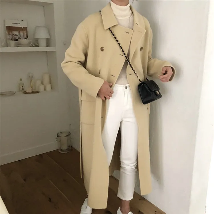 [Korean Style] Gin Wool Blended Double Breasted Long Coat