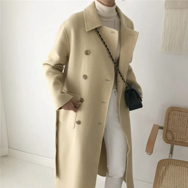 [Korean Style] Gin Wool Blended Double Breasted Long Coat