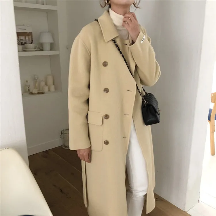 [Korean Style] Gin Wool Blended Double Breasted Long Coat