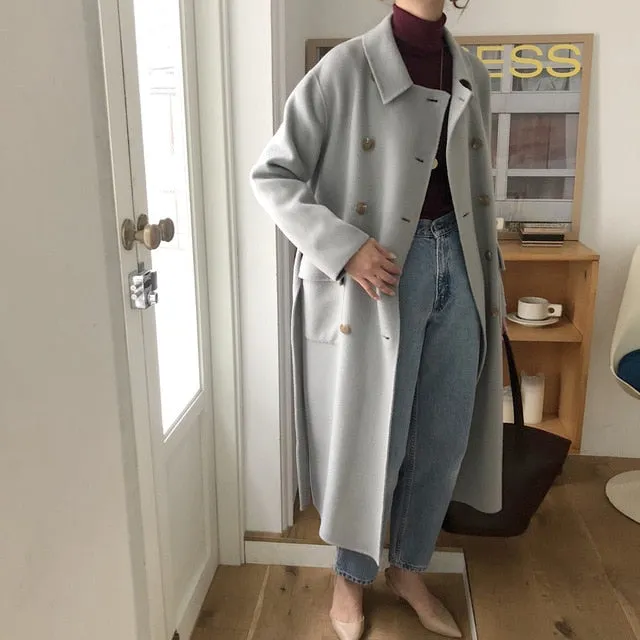 [Korean Style] Gin Wool Blended Double Breasted Long Coat