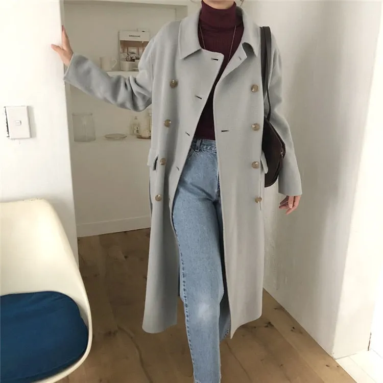 [Korean Style] Gin Wool Blended Double Breasted Long Coat