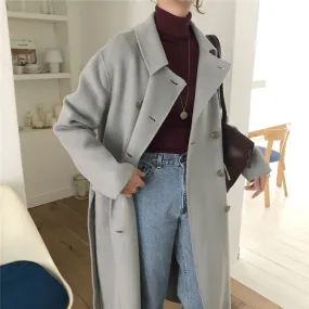 [Korean Style] Gin Wool Blended Double Breasted Long Coat