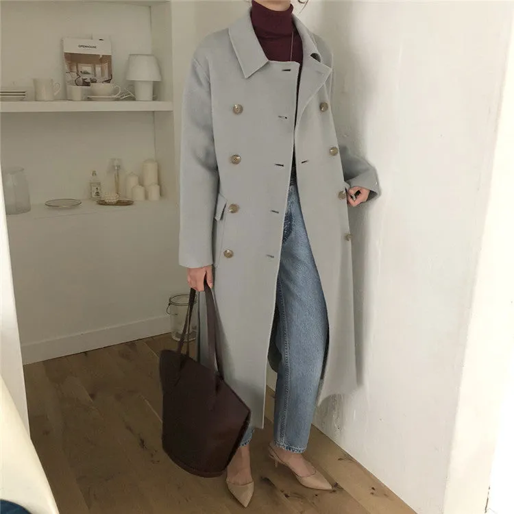 [Korean Style] Gin Wool Blended Double Breasted Long Coat