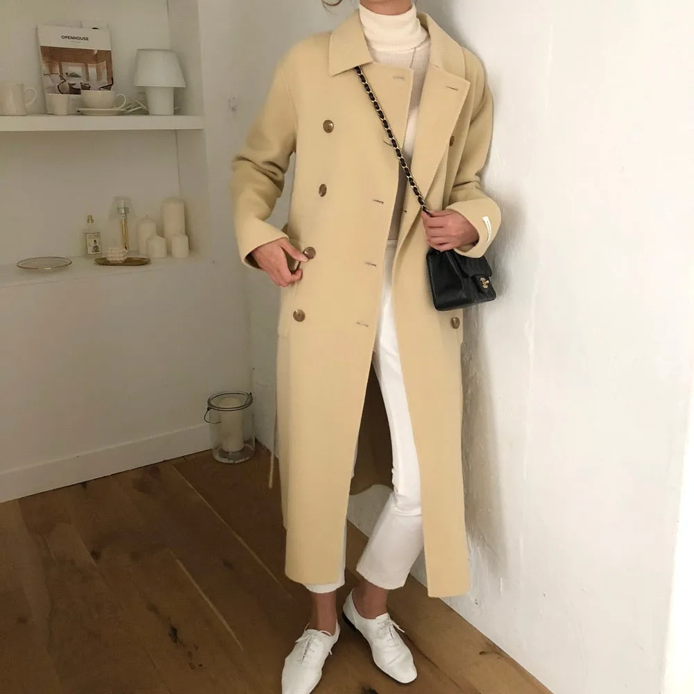[Korean Style] Gin Wool Blended Double Breasted Long Coat
