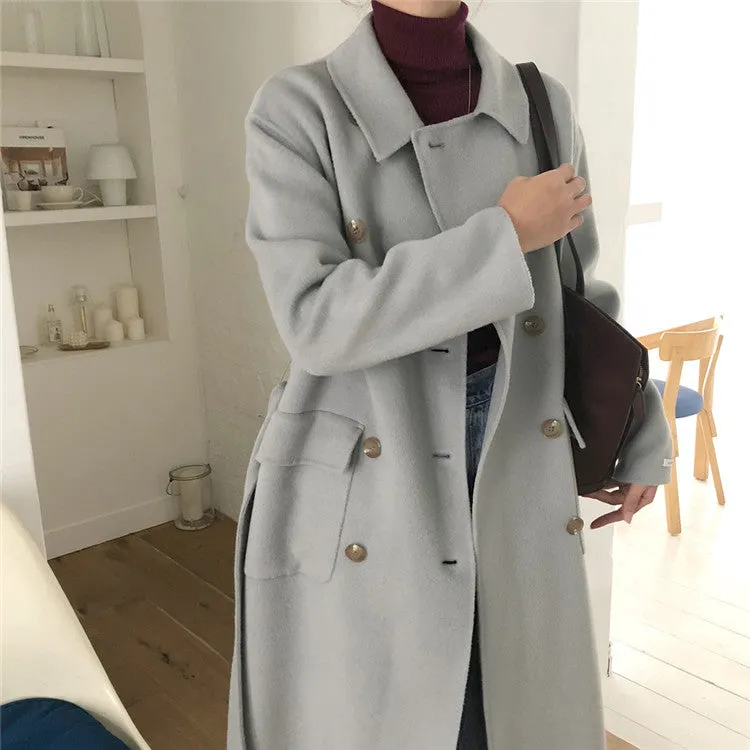 [Korean Style] Gin Wool Blended Double Breasted Long Coat