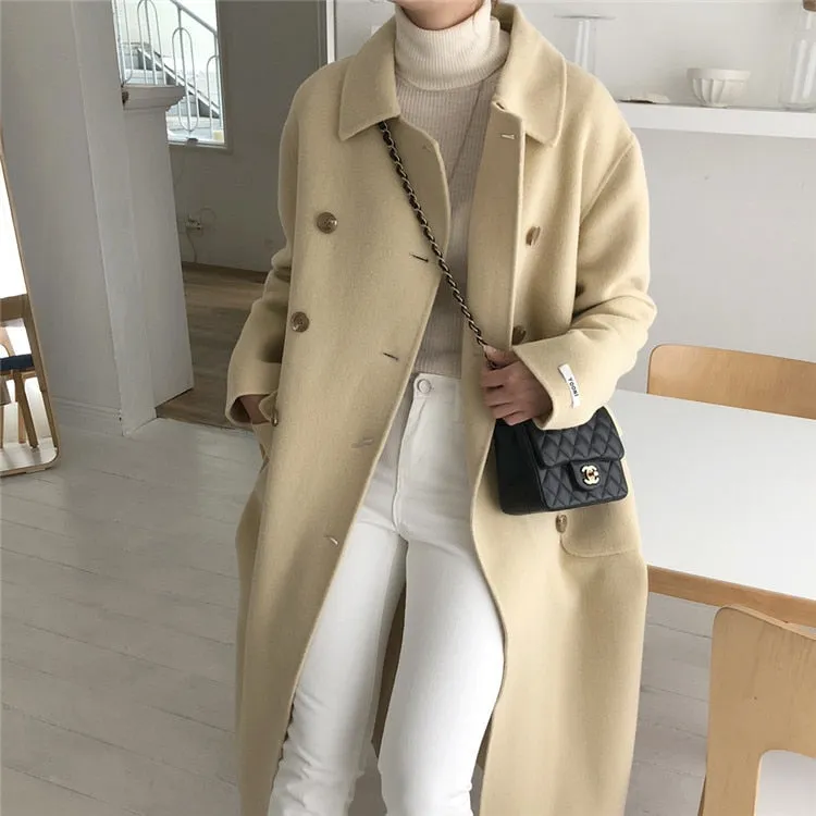 [Korean Style] Gin Wool Blended Double Breasted Long Coat