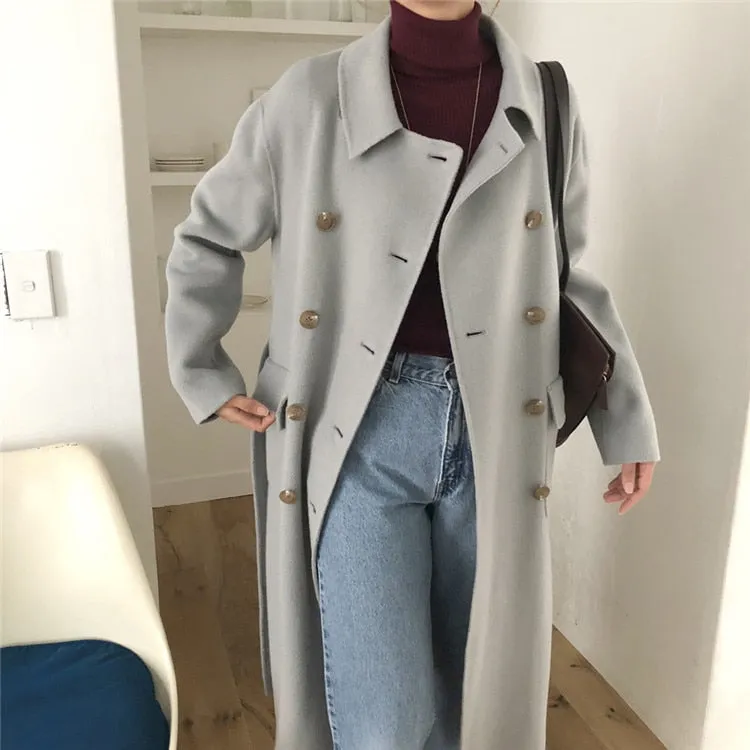 [Korean Style] Gin Wool Blended Double Breasted Long Coat