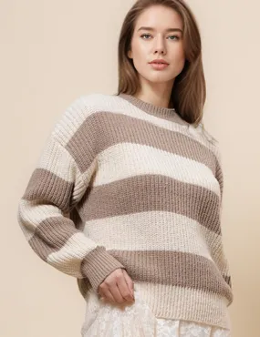 Ladies Stripe Color Block Everyday Pullover Sweater SKT4932