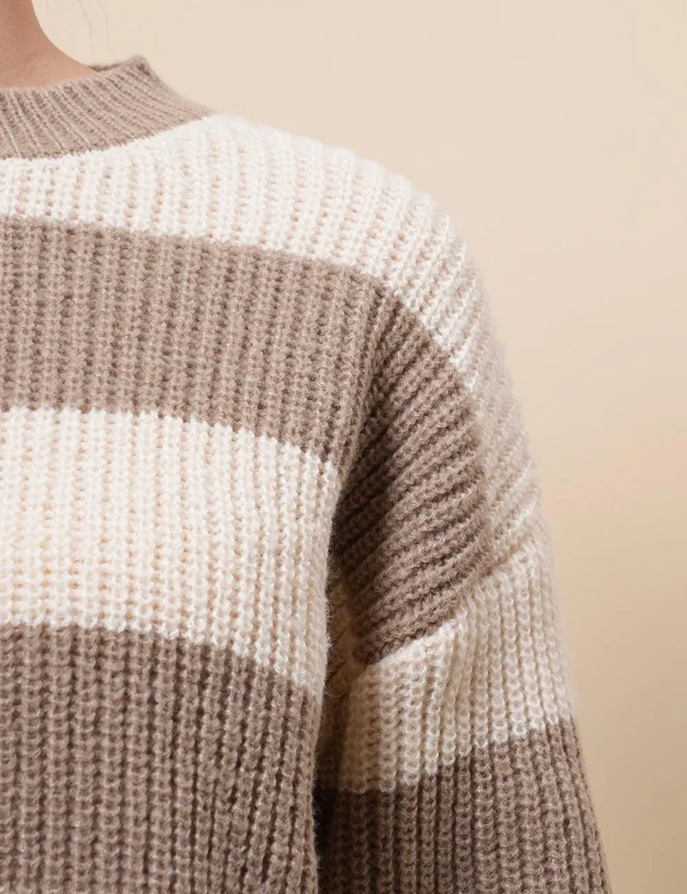 Ladies Stripe Color Block Everyday Pullover Sweater SKT4932